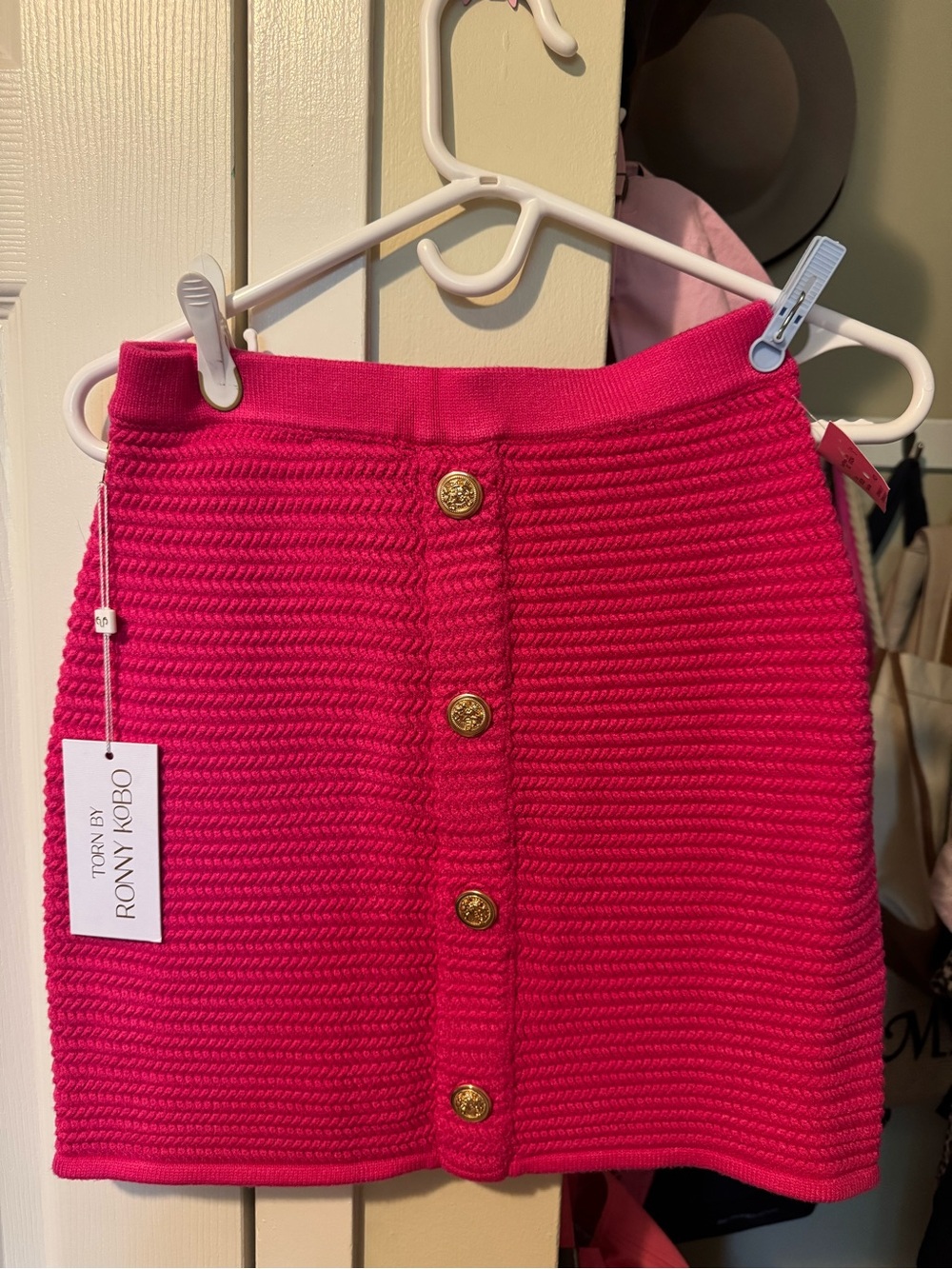 Torn by Ronny Kobo Fuchsia Ribbed Button-Front Mini Skirt